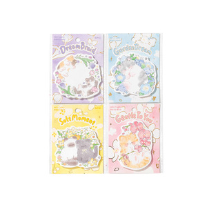 Bloc de Notas Adhesivas de Papel Kraft Blanco, Serie de Gatos y Flores, Bloc de Notas Reutilizables de Dibujos Animados, Bloc de Notas para Estudiantes, Mensajes, Papelería de Oficina - Product Image 5