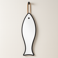 Miroir mural moderne en forme de poisson, cadre noir, miroir décoratif suspendu en corde pour salle de bain