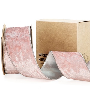 定制有线圣诞树丝带卷双面瘦天鹅绒丝带金属丝工艺节日装饰 - Product Image 3