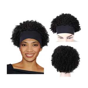 Wholesale Short Afro Kinky Curly Human Hair Headband Wig Brazilian Virgin Natural Wigs With Headbands For Black Women