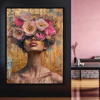 Grande toile d'art mural, portrait de fille minimaliste, peinture texturée, peinture à l'huile faite à la main, décoration murale moderne pour salon, chambre à coucher
