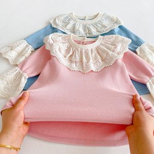 Váy bé gái mùa thu kiểu mới thêu ren cổ rộng dệt kim chất liệu len kiểu công chúa - Product Image 4