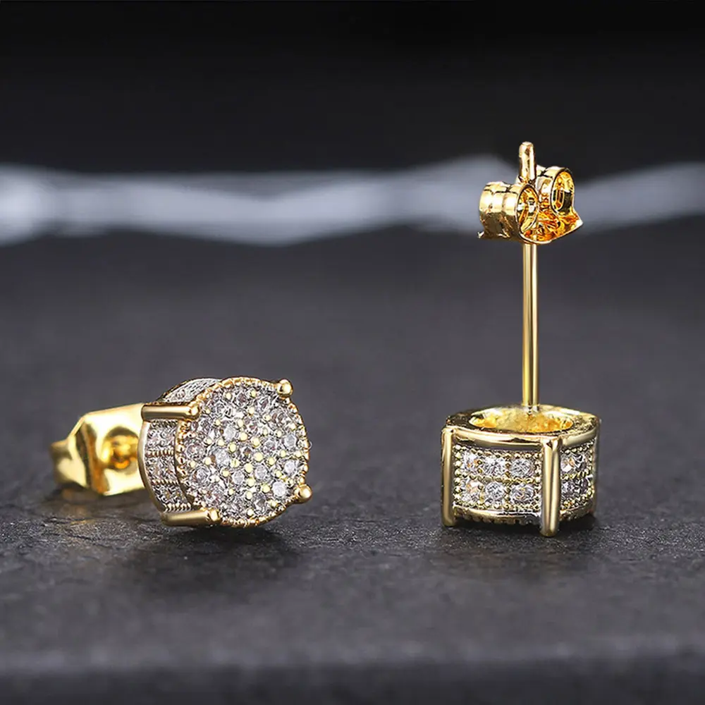 Caoshi Hợp Thời Trang Bạc Vàng Màu Đầy Đủ Zircon Stud Bông Tai Vòng Cắt CZ Kim Cương Punk Stud Cho Nam Giới Phụ Nữ Bán Buôn