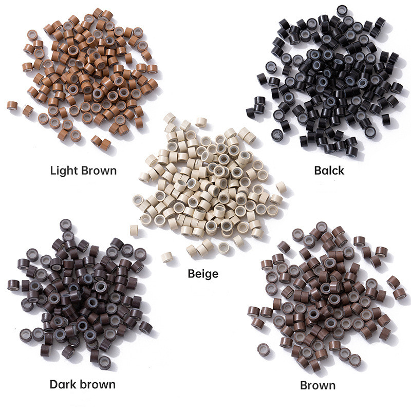 5*3*3mm Hair Extension Ring Wig Silicone Ring Aluminum 500 Capsules/Bottle Real Hair Feather Hair Extension Tool