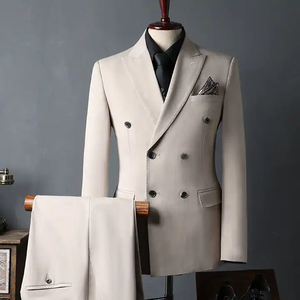 Tailleur da uomo 2 pezzi Set <span class=keywords><strong>marrone</strong></span> Beige stile britannico <span class=keywords><strong>doppiopetto</strong></span> elegante poliestere formale giacca completo da uomo - Product Image 3