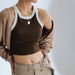 Canotte Sexy <span class=keywords><strong>con</strong></span> collo a o-collo in cotone Casual abbigliamento attivo tinta unita <span class=keywords><strong>spalline</strong></span> <span class=keywords><strong>sottili</strong></span> fondo sottile traspirante ad asciugatura rapida - Product Image 2