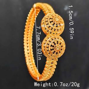 Dubai lujo oro joyería boda novias pulsera abierta 24K chapado en oro ajustable brazalete al por mayor - Product Image 4