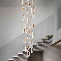Lustre Moderne Duplex Hall d'Hôtel Lustre de Luxe Lustres d'Escalier Ovale Lampe Suspendue d'Escalier Éclairage Intérieur Salon