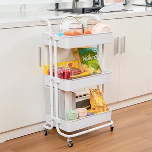 3-Tier Rolling <b>Storage</b> Cart with Wheels <b>White</b> Metal Utility Cart Organizer for Kitchen Bathroom Living Room - Product Image 3