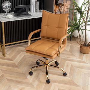 <span class=keywords><strong>Silla</strong></span> de <span class=keywords><strong>escritorio</strong></span> para oficina en casa, cómoda <span class=keywords><strong>silla</strong></span> giratoria ajustable con respaldo medio, patas doradas, brazos, <span class=keywords><strong>silla</strong></span> de trabajo tapizada moderna - Product Image 6