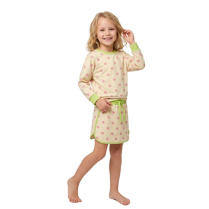 Ensemble sweat-shirt et short en coton à pois pour bébés de 0 à 24 mois, tenue décontractée, bordure verte, base jaune, imprimé pois roses - Product Image 2