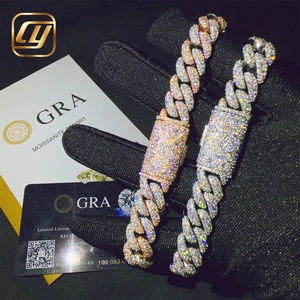 Pulsera de Plata de Ley 925 con Moissanita VVS, Pasa el Test de Diamantes, 12MM, Joyería Hip Hop, Certificado GRA, Pulsera de Eslabones Cubanos - Product Image 1
