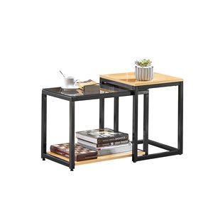Mesa cuadrada pequeña de hierro y madera al por mayor, juego de mesas de centro pequeñas de hierro forjado, mesa auxiliar de sofá para sala de estar - Product Image 4