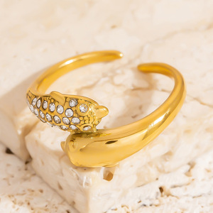 Dolphin Shape Adjustable Gold Tone Ring With Diamond Accents For Women Everyday Wear - Product Image 3