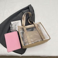 Sac fourre-tout 2-en-1 en PVC transparent couleur unie avec pochette intérieure, sac à main de shopping en plastique transparent pour femme, idéal pour le travail et les voyages, personnalisable avec logo, faible MOQ