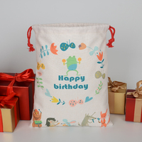 Sac à cordon en lin imprimé par sublimation personnalisé Ginzeal, motif animalier de dessin animé, écologique, durable, grand format, cadeau d'anniversaire