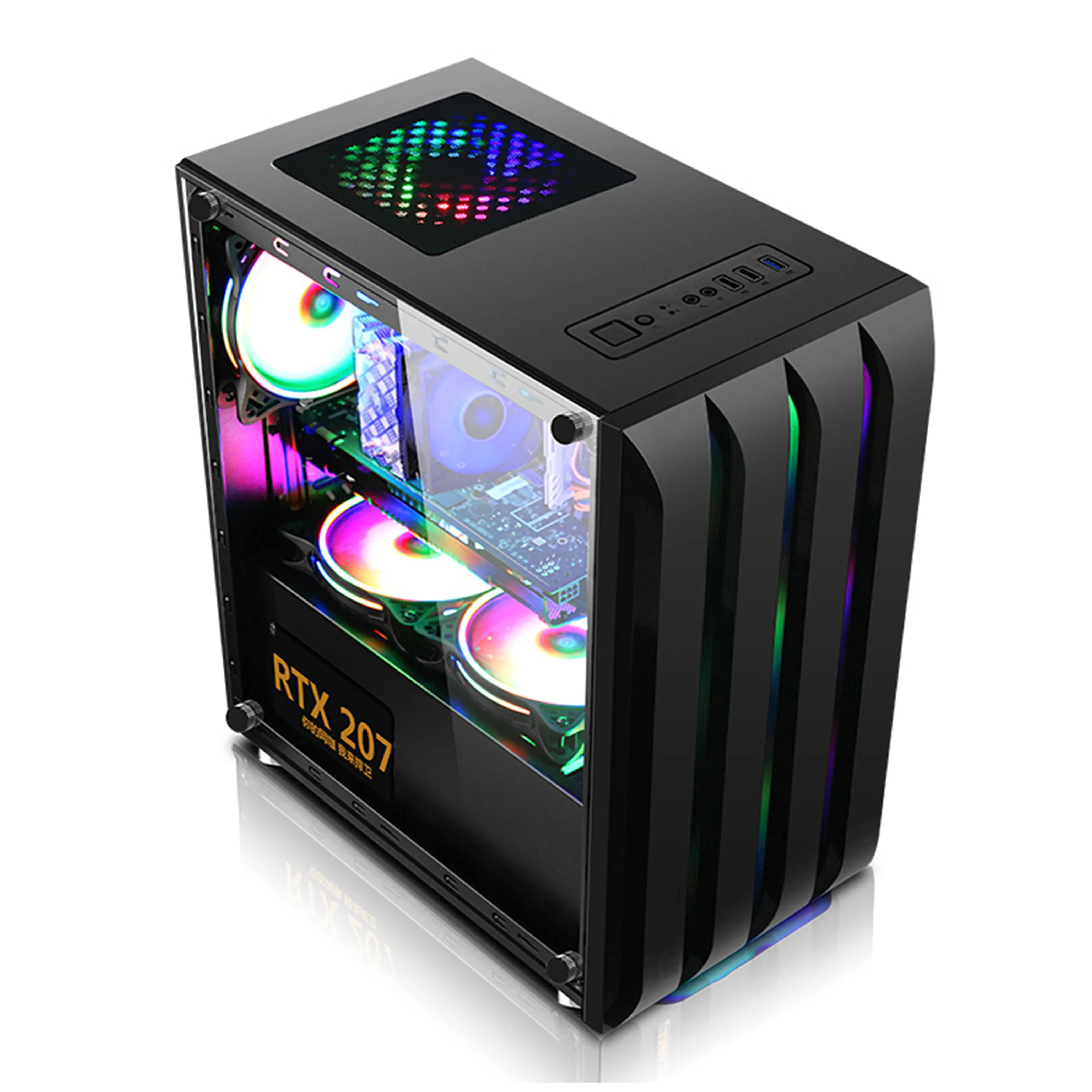 Atx Pc เคสคอมพิวเตอร์สำหรับเล่นเกม,เคสคอมพิวเตอร์เล่นเกมแบบ RGB กันฝุ่นมีจอแสดงผลอุณหภูมิ Lcd แบบกำหนดเองทั้งหมดในที่เดียว