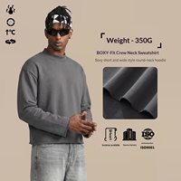 Pull en coton pour homme 2026 |   Haut court ample transfrontalier à col rond et manches longues en tissu éponge 350G, couleur unie, pour l'automne