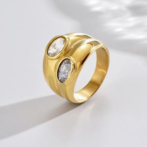 Anillos Geométricos de Diamantes de Moda, Anillos Gruesos de Acero Inoxidable con Baño de Oro, Estilo Vintage, Gran Venta - Product Image 1