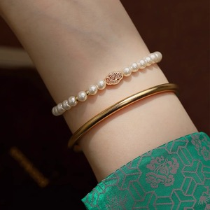 S925 Natural Pearl <b>Bracelet</b> for Women Hollowed Peace & Wishful Design with Minority National Style Elegant Bangles - Product Image 5