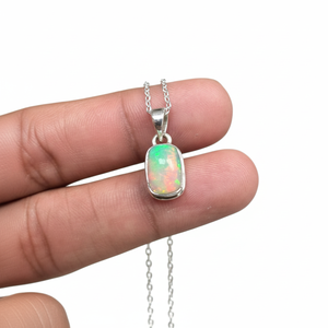 Boho Style Classical Solitaire Bezel Set Hook Shape <b>Pendant</b> Jewelry Women 925 Sterling Silver <b>Opal</b> Gemstone Handmade Anniversary - Product Image 1
