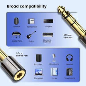 Adaptador estéreo chapado en oro MOSWAG de 6,35 mm macho a 3,5 mm hembra con protección contra cortocircuitos (paquete de 2) - Product Image 4