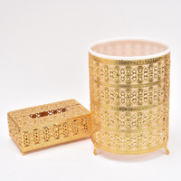 Poubelle de décoration de maison de mode nordique, ensemble de boîte à mouchoirs, bac de rangement en fer doré, poubelle européenne
