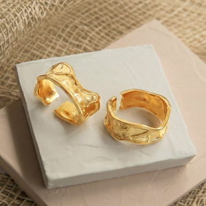 Molten Liquid Gold Textured Wide Band <b>Ring</b> - Product Image 3