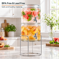 Distributeur de boissons en verre empilable 2 pièces avec support, 2 x 3,8 L, double distributeur de boissons pour événements communautaires et bars à boissons