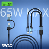 Câble de charge rapide Maimi 65W PD 2 en 2 multi USB C vers Type-C, cordon de données tressé en nylon 1,2 m pour téléphone portable, ordinateur portable, tablette