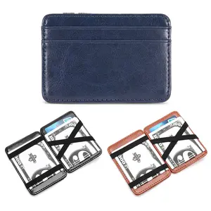 High Quality Leather Small Men's Magic Wallet 5 Credit Card Holders ID Case Slim Purse For Man Money Bag Male Ribbon Cash Clip