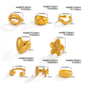 Bagues empilables en acier inoxydable PVD 18 carats étanches, motif cœur/fleur, pour femmes, accessoires de mode, bijoux tendance - Product Image 6