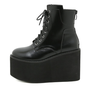 CHENO Custom logo <strong>Gothic</strong> Punk Style Chunky Platform Black Patent Leather Custom Ankle <strong>Boots</strong> for Women with Zipper Buckle - Product Image 3