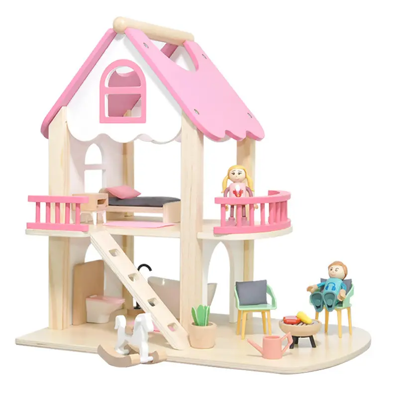 キッズピンクカラーラブリーふり遊びおもちゃ素敵なヴィラ教育用木製ドールハウス女の子用