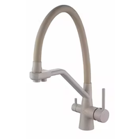 Robinet de cuisine 3 voies chaud/froid à double poignée avec douchette extractible et cartouche céramique, finition acier inoxydable