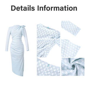 ZYHT 56009 Abito Midi Azzurro a Pied-de-Poule <span class=keywords><strong>con</strong></span> Collo Alto e Maniche Lunghe, <span class=keywords><strong>Vestito</strong></span> Aderente Arricciato <span class=keywords><strong>con</strong></span> Fiocco per Signore - Product Image 4