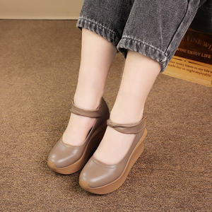 Sandalias de cuña de piel de vaca para mujer, calzado personalizado de moda, material de lujo, primera capa, piel auténtica, venta al por mayor - Product Image 5