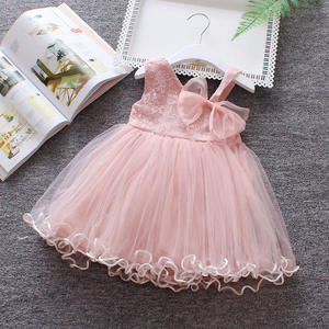 Vestidos Casuales de Verano para Niñas, Estilo Princesa, Ropa de Bebé con Decoración de Encaje, Estampado Sólido - Product Image 2