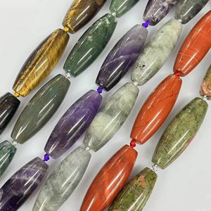 <span class=keywords><strong>Pietra</strong></span> naturale semipreziosa a forma di riso 15x40mm, colore oliva, per creazione gioielli, circa 9 pezzi/filo - Product Image 1