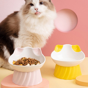 ชามอาหารแมวเซรามิกทรงโค้งมนสำหรับอุปกรณ์สัตว์เลี้ยงแมว - Product Image 1
