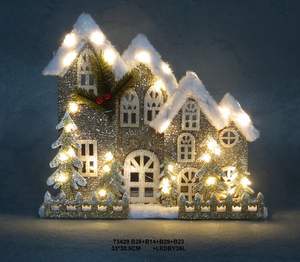 Maison de village de Noël en bois, directement de l'usine, avec lumières LED pour la décoration des fêtes - Product Image 1