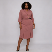Robes décontractées élégantes pour femmes grandes tailles, manches trois quarts, robe de bureau pour femmes avec ceinture