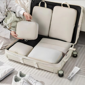 Deluxe 6 Pcs Travel Organizer Bag Set Nylon Ultra-light Packing Cubes <strong>Suitcases</strong> Portable Shoe Laundry Bag <strong>Grey</strong> - Product Image 1