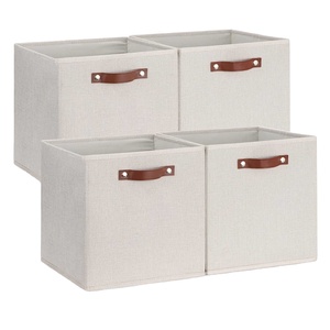 Fabric Storage Cubes Storage <b>Bins</b> with <b>Dual</b> Leather Handles Baskets 13x13 Foldable Cube Organizers for Shelves - Product Image 1