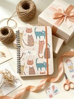 Carnet à spirale doux à pois neutres, motif chat de dessin animé, avec élastique, couverture rigide, idéal pour l'école ou comme cadeau (vente en gros)