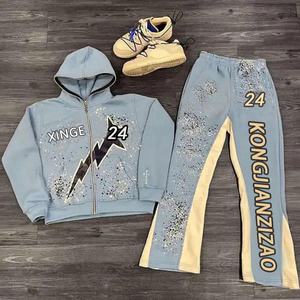 Conjunto de Pantalones de Dos Piezas Personalizado de Alta Calidad, Sudadera con Capucha y Pantalones Deportivos Acampanados para Hombre - Product Image 1