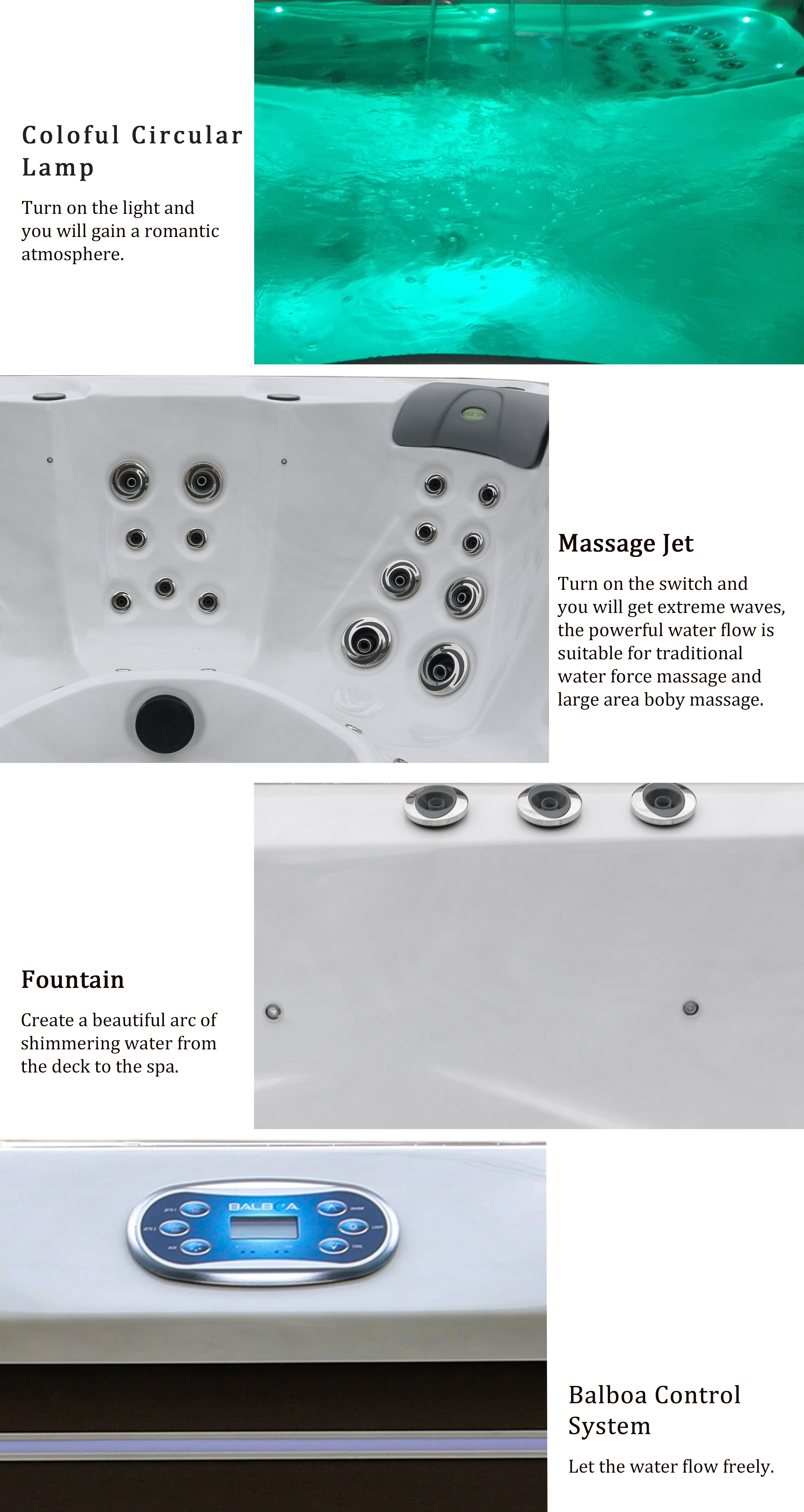 6 Seats Acrylic Hydro Massage Bathtub Outdoor Whirlpool Spa Tub
