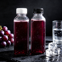 Bouteille carrée transparente épaissie de 16 oz pour jus et boissons avec couvercle, en PET, pour thé au lait, emballage commercial, vente en gros