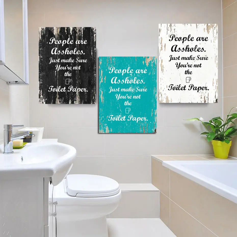 Vintage Toilet Paper Inspirational Quotes Wall Art Paintings DIY Photo Framed Prints Posters Pictures Frame Bathroom Home Decor