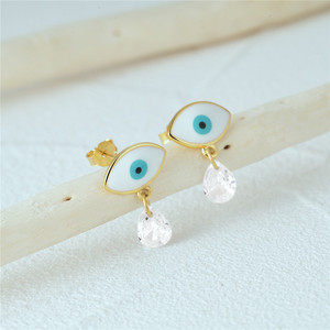 CANNER Nouveau Style Boucles d'oreilles clous en argent sterling S925 émaillées motif œil turc, plaqué or 18 carats, avec pendentif goutte d'eau œil turc bleu - Product Image 4